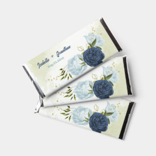 Navy & dusty blue flowers greenery wedding hershey bar favors