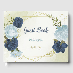 navy dusty blue flowers guest book