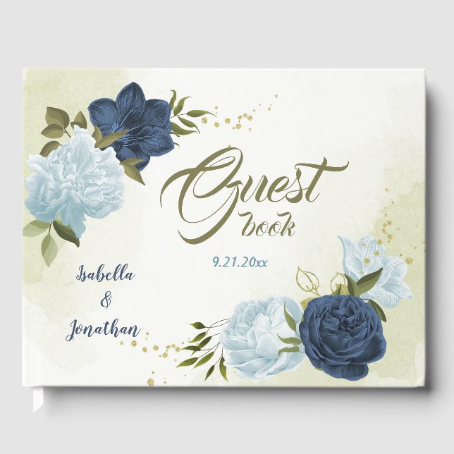 navy dusty blue flowers  guest book (Front)