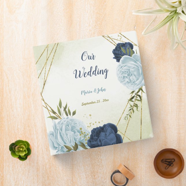 navy dusty blue flowers photo album 3 ring binder (In Situ)
