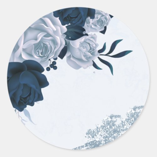 navy  dusty blue flowers thank you square sticker