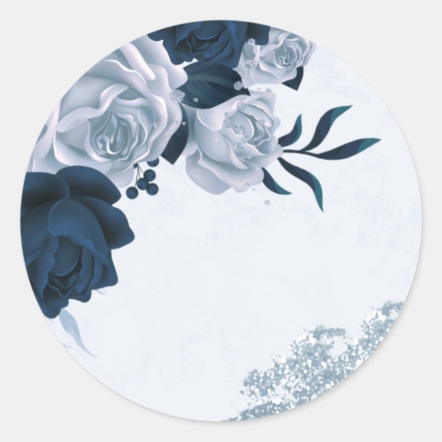navy & dusty blue flowers thank you square sticker (Front)