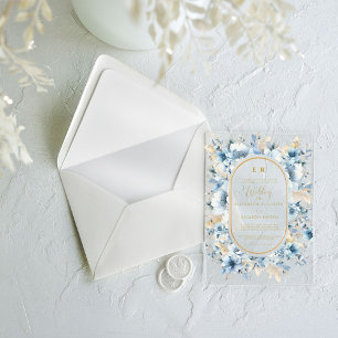 Navy Dusty Blue Gold Floral Spring Bloom Wedding Acrylic Invitations