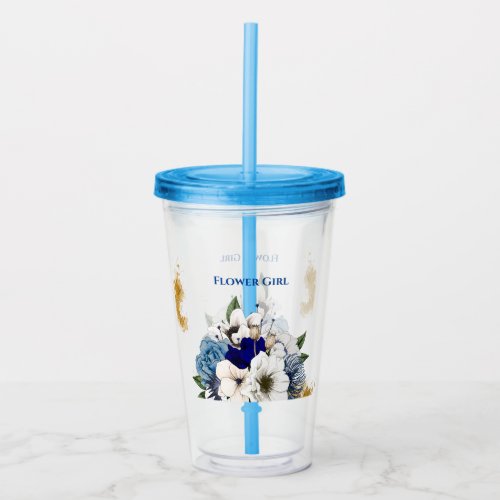 Navy Dusty Blue Ivory Floral Gold Splatter Acrylic Tumbler