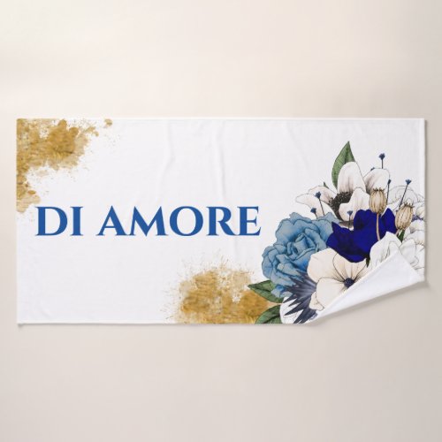 Navy Dusty Blue Ivory Floral Gold Splatter Towel