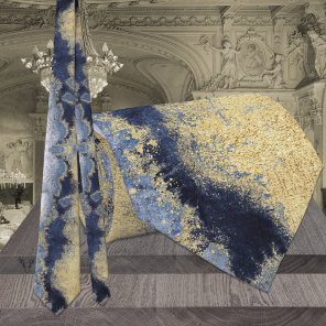 Navy Dusty Blue Marble Gold Wedding Neck Tie