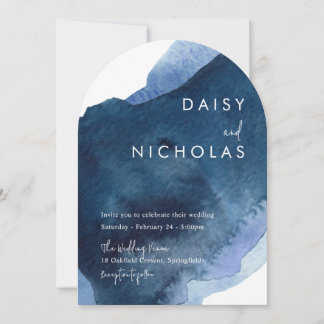 Navy Dusty Blue Ocean Watercolor Arch Wedding Invitation