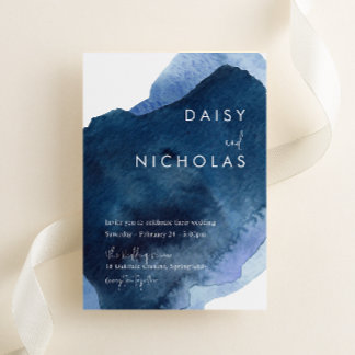 Navy Dusty Blue Ocean Watercolor Wedding Invitation