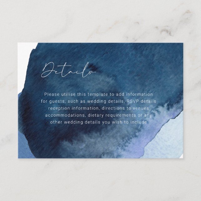 Navy Dusty Blue Ocean Wedding Details Enclosure Card (Front)
