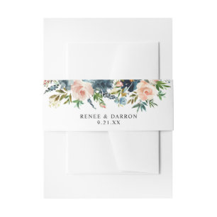 Navy & Dusty Blue Pink Blush Floral 2 Invitation Belly Band