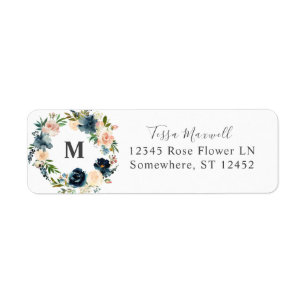 Navy & Dusty Blue Pink Floral Return Address Label