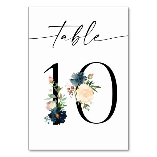 Navy Dusty Blue  Pink Floral Table Number 10
