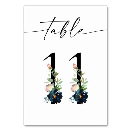 Navy Dusty Blue  Pink Floral Table Number 11