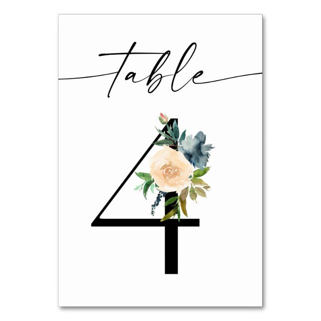 Navy, Dusty Blue & Pink Floral Table Number 4 (Front)