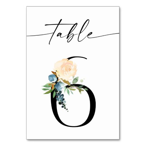 Navy Dusty Blue  Pink Floral Table Number 6