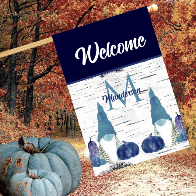 Navy Dusty Blue Pumpkin Gnomes Aspen Rustic House  House Flag (Creator Uploaded)