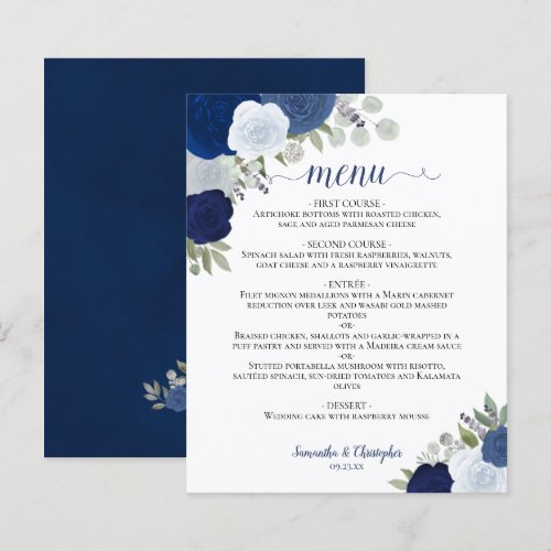 Navy & Dusty Blue Roses Budget Wedding Menu