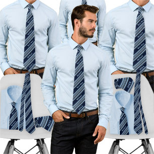 Navy Dusty Blue Striped Custom Name Bachelor Party Neck Tie