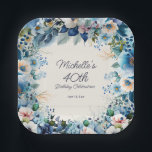 Navy Dusty Blue White Floral Women's 40th Birthday Paper Plates<br><div class="desc">Elegant navy,  dusty blue,  and white watercolor floral women's 40th (or any age) birthday party paper plates. Customize with the name of the guest-of-honor,  her age,  and her party date. Contact me for assistance with your customizations or to request additional matching or coordinating Zazzle products for your party.</div>