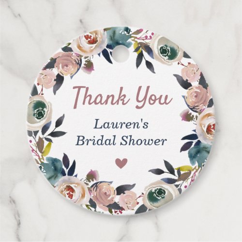 Navy Dusty Pink Bridal Shower Thank You Gift Favor Tags