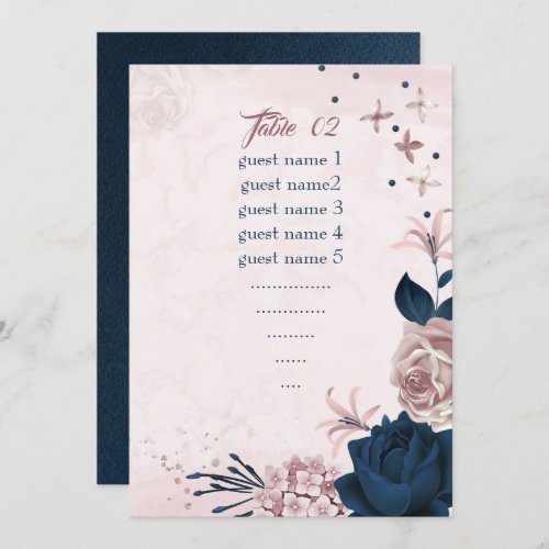 navy  dusty rose flowers seating table number