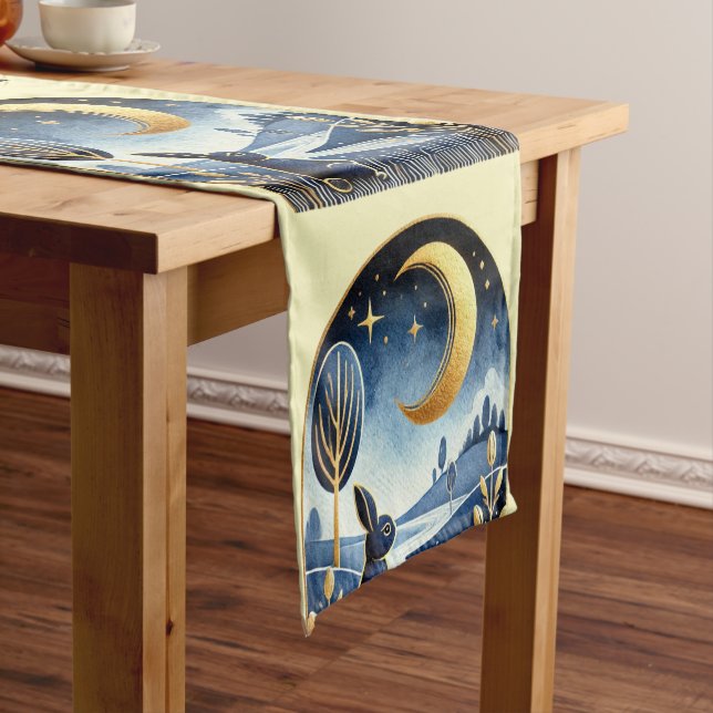 Navy Easter Bunny In a Night Scene Short Table Runner (In Situ)