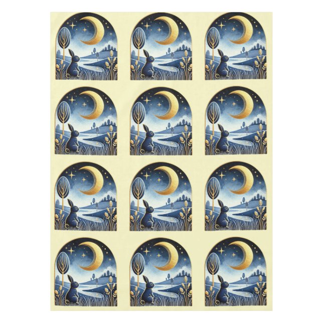 Navy Easter Bunny In a Night Scene Tablecloth (Front)