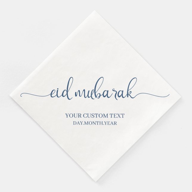 Navy Eid Mubarak Calligraphy Custom Paper Dinner Napkins (Corner)