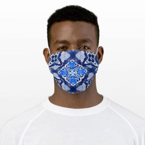 Navy electric blue geometric pattern adult cloth face mask