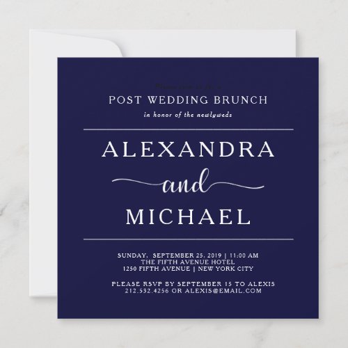 Navy Elegance  Minimalist Post Wedding Brunch Invitation