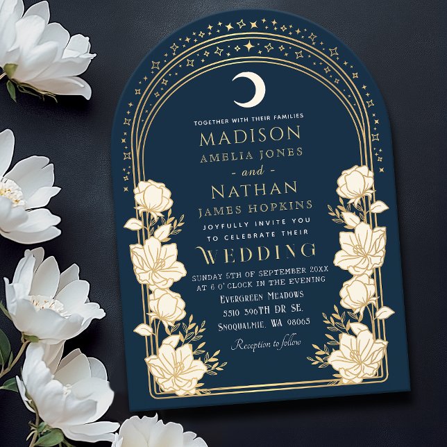 Navy Elegant Arch Art Nouveau Wedding  Invitation (Creator Uploaded)