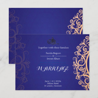 Navy Elegant Blue Muslim wedding Invitation  Postcard