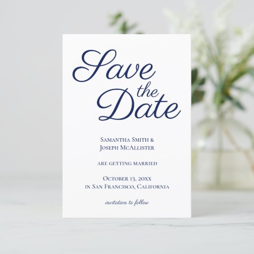 Navy Elegant Calligraphy Save the Date Invitation