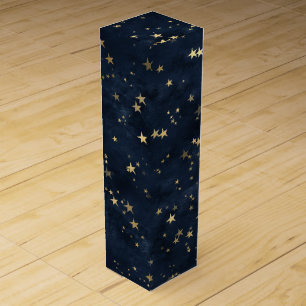 Navy Elegant Celestial Starry Gold Stars Design Wine Box