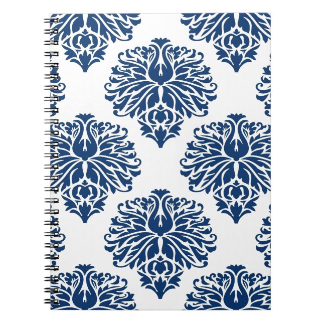 Navy Elegant Damask Notebook (Front)