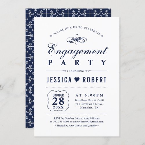 Navy  Elegant Engagement Party Invitation