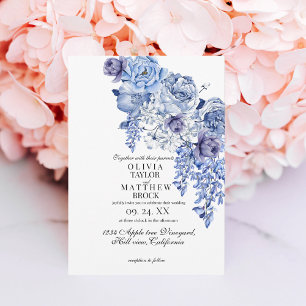 Navy Elegant Floral Classic Wedding Invitation