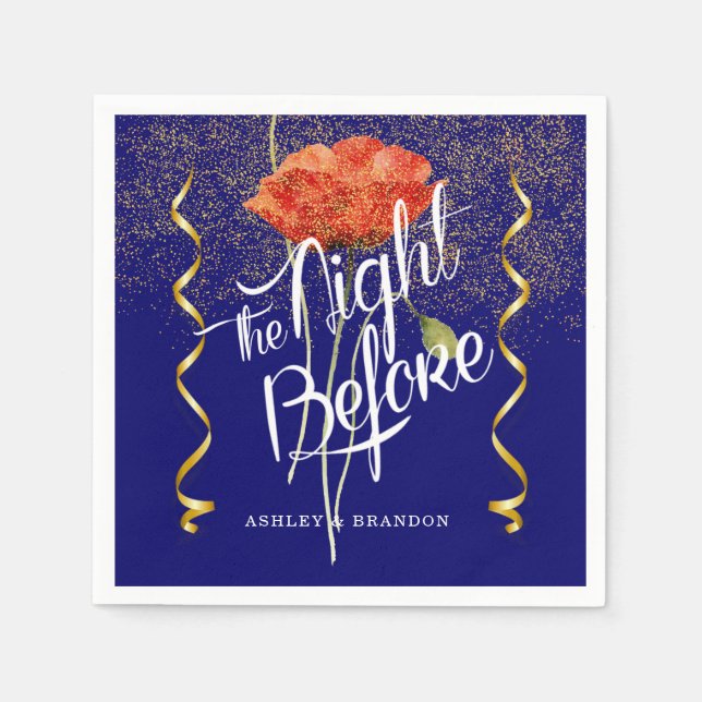 Navy Elegant Floral The Night Before Napkins (Front)