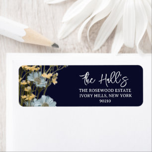 Navy Elegant Floral Wedding Label