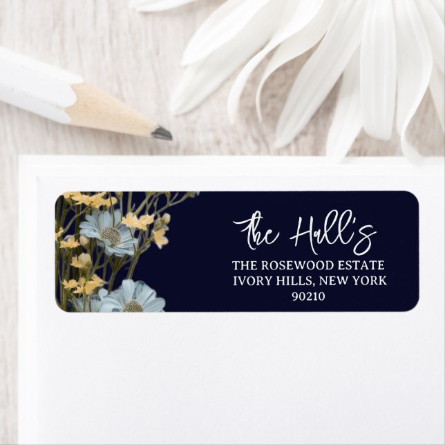 Navy Elegant Floral Wedding  Label (Insitu)