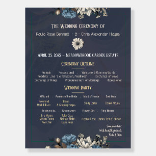 Navy Elegant Floral Wedding Program Foam Board