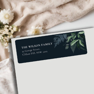 Navy Elegant Green Gold Greenery Frame Address Label