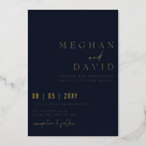 Navy Elegant Handwritten Simple Wedding   Foil Invitation
