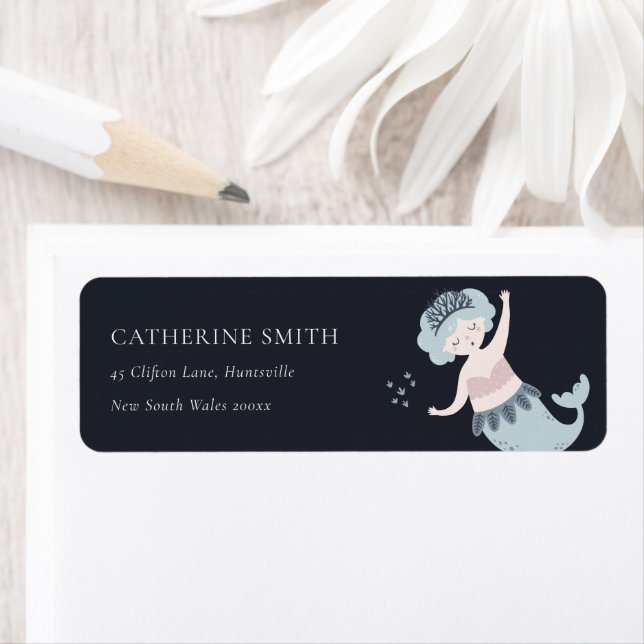 NAVY ELEGANT LITTLE PINK BLUE MERMAID ADDRESS LABEL (Insitu)