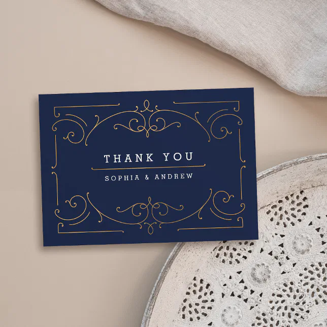 Navy elegant modern classic vintage wedding thank you card | Zazzle