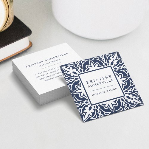 Navy  Elegant Moroccan Style Square Square Business Card