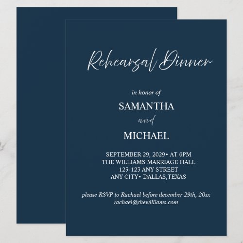 Navy Elegant Rehearsal Dinner Invitation