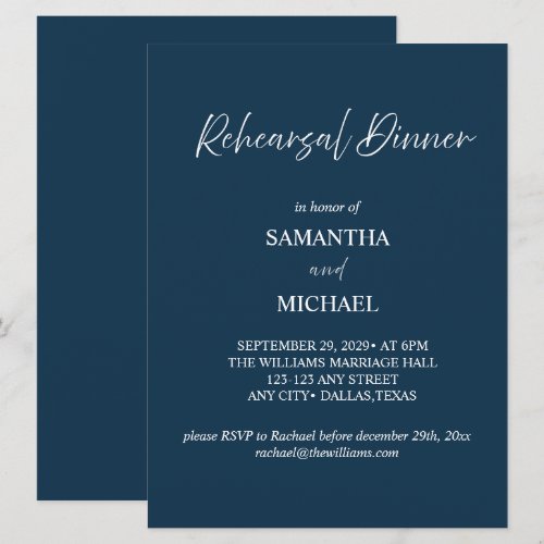 Navy Elegant Rehearsal Dinner Invitation