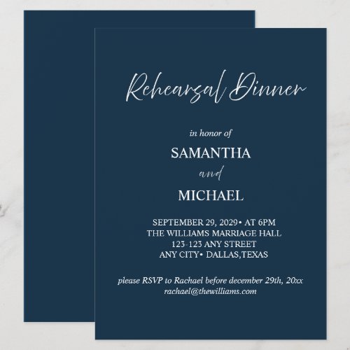 Navy Elegant Rehearsal Dinner Invitation