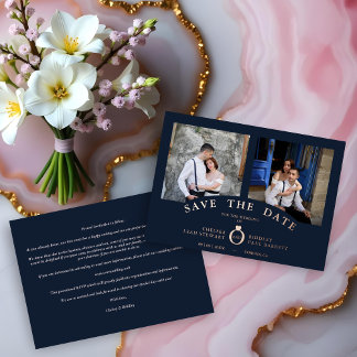 Navy Elegant Rose Gold 2 Photos Sophisticated Foil Invitation